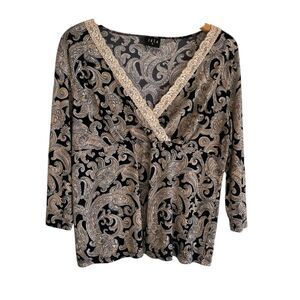 JKLA Womens Vintage Y2K Babydoll Top Size 1X Paisley Office Preppy Artsy Fairy